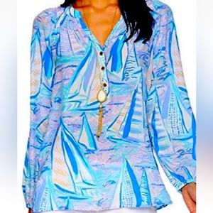 NWT LILLY PULITZER XS SILK ELSA TOP LIGHT LILAC VERBENA ABOAT TIME